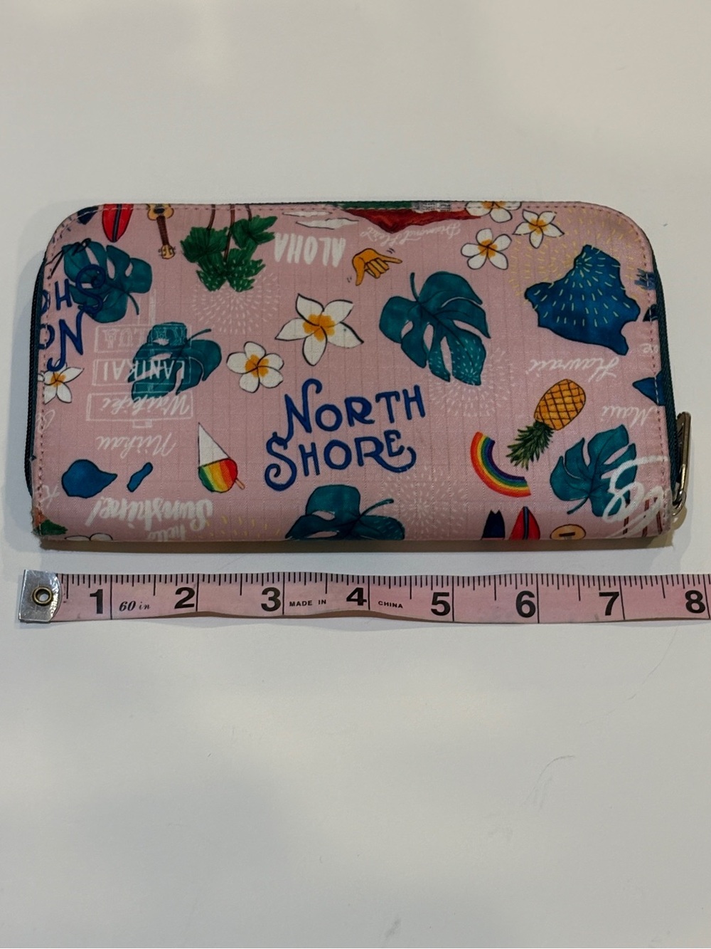 LeSportsac Pink Tropical Print Zip Wallet with Teal and Navy Accents - Picture 4 of 8